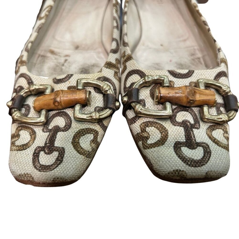 Gucci Canvas Bamboo Horsebit Flats – Size 7.5 - Picture 2 of 7